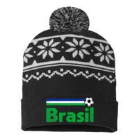 Brasil Brazil Fan Retro Vintage Flag USA-Made Snowflake Beanie