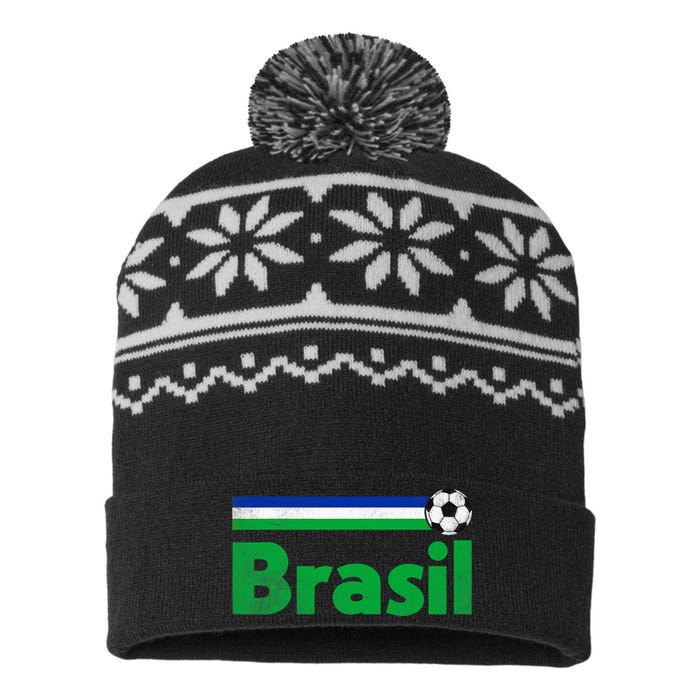 Brasil Brazil Fan Retro Vintage Flag USA-Made Snowflake Beanie