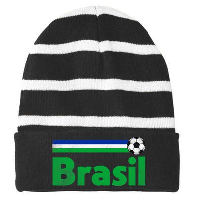 Brasil Brazil Fan Retro Vintage Flag Striped Beanie with Solid Band