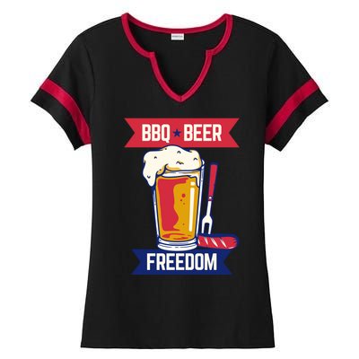 BBQ Beer Freedom America USA Party Summer Ladies Halftime Notch Neck Tee