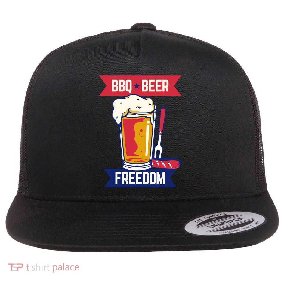 BBQ Beer Freedom America USA Party Summer Flat Bill Trucker Hat