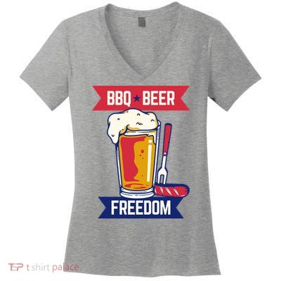 BBQ Beer Freedom America USA Party Summer Women's V-Neck T-Shirt