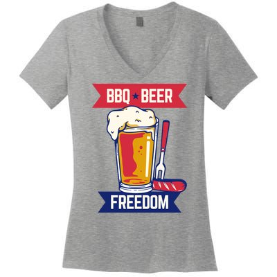 BBQ Beer Freedom America USA Party Summer Women's V-Neck T-Shirt