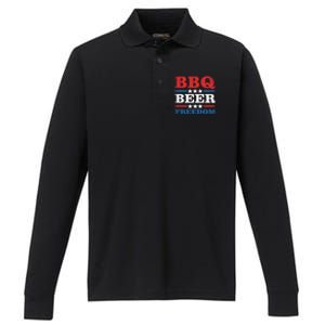 Bbq Beer Freedom Usa Party Gift Great Gift Performance Long Sleeve Polo