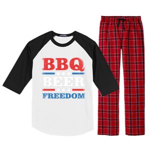 Bbq Beer Freedom Usa Party Gift Great Gift Raglan Sleeve Pajama Set