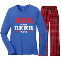 Bbq Beer Freedom Usa Party Gift Great Gift Women's Long Sleeve Flannel Pajama Set 