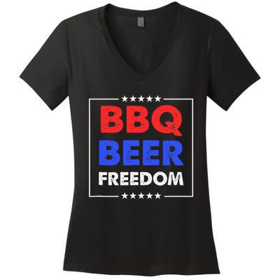 BBQ Beer Freedom Women's V-Neck T-Shirt