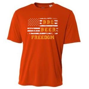 Bbq Beer Freedom With Distressed Usa Flag Cute Gift Cooling Performance Crew T-Shirt