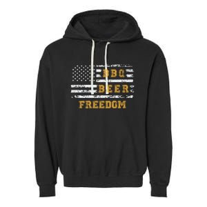 Bbq Beer Freedom With Distressed Usa Flag Cute Gift Garment-Dyed Fleece Hoodie