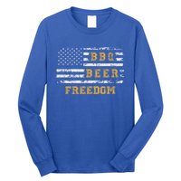 Bbq Beer Freedom With Distressed Usa Flag Cute Gift Long Sleeve Shirt