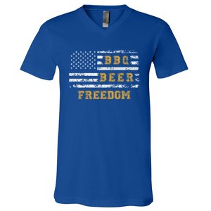 Bbq Beer Freedom With Distressed Usa Flag Cute Gift V-Neck T-Shirt