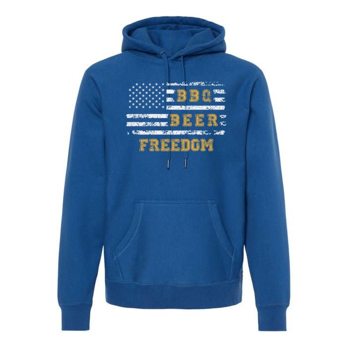 Bbq Beer Freedom With Distressed Usa Flag Cute Gift Premium Hoodie