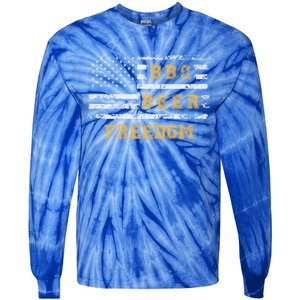 Bbq Beer Freedom With Distressed Usa Flag Cute Gift Tie-Dye Long Sleeve Shirt