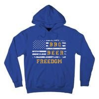 Bbq Beer Freedom With Distressed Usa Flag Cute Gift Tall Hoodie