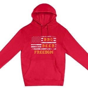 Bbq Beer Freedom With Distressed Usa Flag Cute Gift Premium Pullover Hoodie