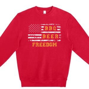 Bbq Beer Freedom With Distressed Usa Flag Cute Gift Premium Crewneck Sweatshirt