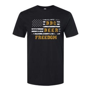 Bbq Beer Freedom With Distressed Usa Flag Cute Gift Softstyle CVC T-Shirt