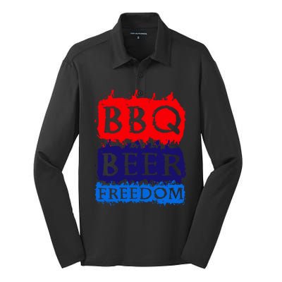 Bbq Beer Freedom For All Americans Gift Silk Touch Performance Long Sleeve Polo