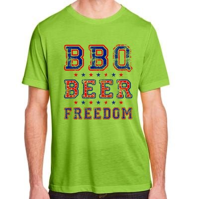 Bbq Beer Freedom Written In Red White And Blue Distressed Gift Adult ChromaSoft Performance T-Shirt