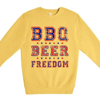 Bbq Beer Freedom Written In Red White And Blue Distressed Gift Premium Crewneck Sweatshirt