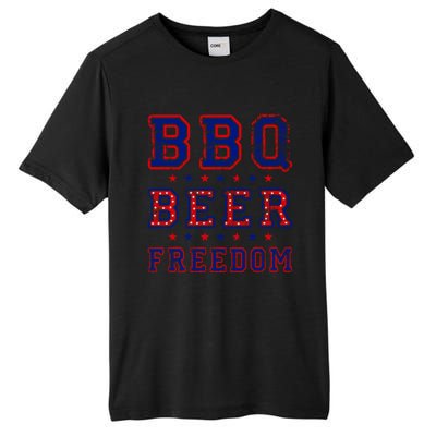 Bbq Beer Freedom Written In Red White And Blue Distressed Gift Tall Fusion ChromaSoft Performance T-Shirt