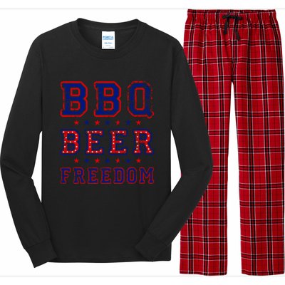 Bbq Beer Freedom Written In Red White And Blue Distressed Gift Long Sleeve Pajama Set