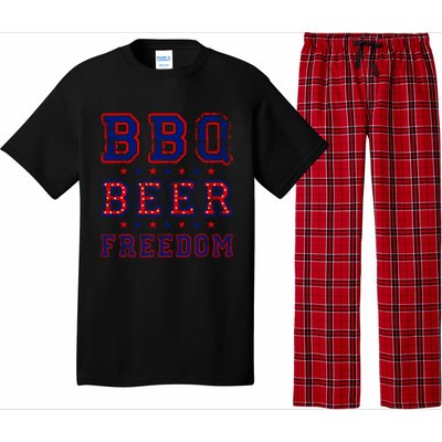 Bbq Beer Freedom Written In Red White And Blue Distressed Gift Pajama Set