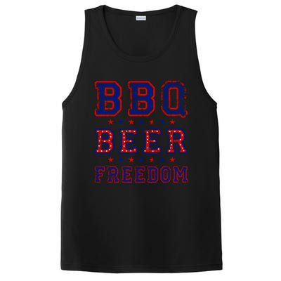 Bbq Beer Freedom Written In Red White And Blue Distressed Gift PosiCharge Competitor Tank