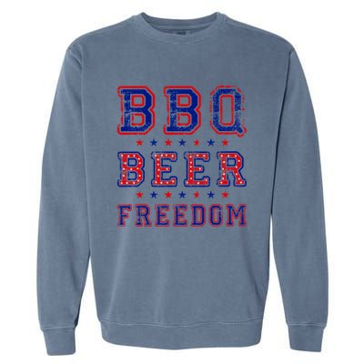 Bbq Beer Freedom Written In Red White And Blue Distressed Gift Garment-Dyed Sweatshirt