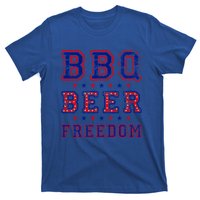 Bbq Beer Freedom Written In Red White And Blue Distressed Gift T-Shirt