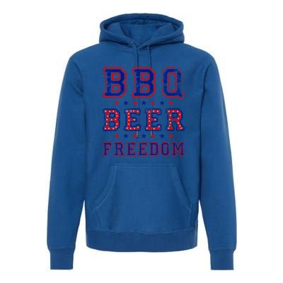 Bbq Beer Freedom Written In Red White And Blue Distressed Gift Premium Hoodie