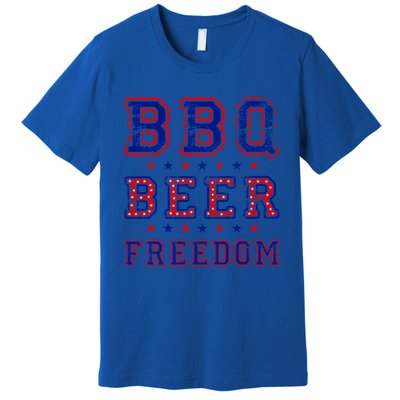 Bbq Beer Freedom Written In Red White And Blue Distressed Gift Premium T-Shirt