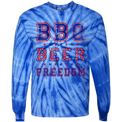 Bbq Beer Freedom Written In Red White And Blue Distressed Gift Tie-Dye Long Sleeve Shirt