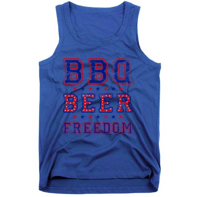 Bbq Beer Freedom Written In Red White And Blue Distressed Gift Tank Top