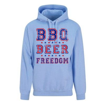 Bbq Beer Freedom Written In Red White And Blue Distressed Gift Unisex Surf Hoodie