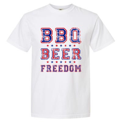 Bbq Beer Freedom Written In Red White And Blue Distressed Gift Garment-Dyed Heavyweight T-Shirt