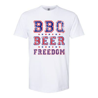 Bbq Beer Freedom Written In Red White And Blue Distressed Gift Softstyle CVC T-Shirt