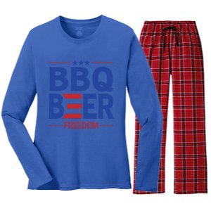 Bbq Beer Freedom Funny America 2020 Proud American Gift Women's Long Sleeve Flannel Pajama Set 