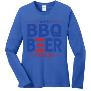 Bbq Beer Freedom Funny America 2020 Proud American Gift Ladies Long Sleeve Shirt