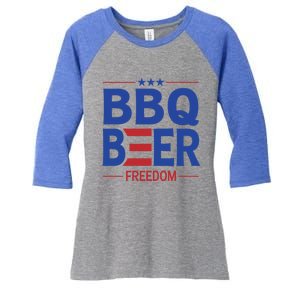 Bbq Beer Freedom Funny America 2020 Proud American Gift Women's Tri-Blend 3/4-Sleeve Raglan Shirt