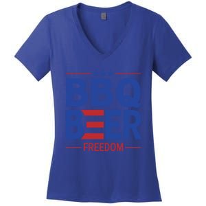 Bbq Beer Freedom Funny America 2020 Proud American Gift Women's V-Neck T-Shirt