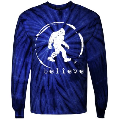 Believe Bigfoot Facts Silhouette Funny Sasquatch Tie-Dye Long Sleeve Shirt