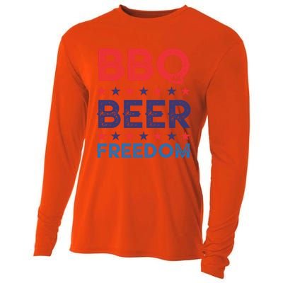 Bbq Beer Freedom Funny America Usa Party 4th Of July Summer Gift Cooling Performance Long Sleeve Crew