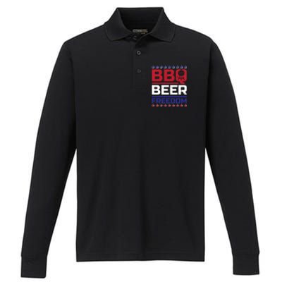 Bbq Beer Freedom Grilling Alcohol Gift Funny Gift Performance Long Sleeve Polo