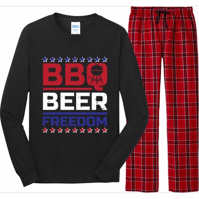 Bbq Beer Freedom Grilling Alcohol Gift Funny Gift Long Sleeve Pajama Set