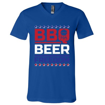 Bbq Beer Freedom Grilling Alcohol Gift Funny Gift V-Neck T-Shirt