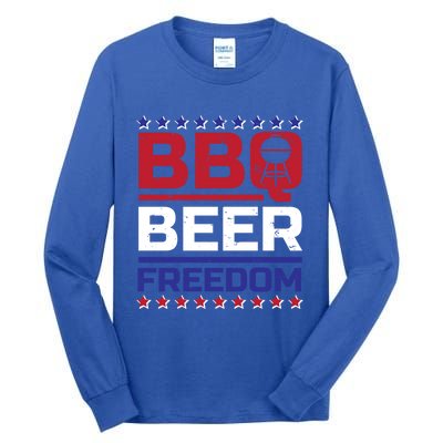 Bbq Beer Freedom Grilling Alcohol Gift Funny Gift Tall Long Sleeve T-Shirt