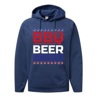 Bbq Beer Freedom Grilling Alcohol Gift Funny Gift Performance Fleece Hoodie