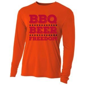 Bbq Beer Freedom Usa Red White And Blue Patriotic Gift Cooling Performance Long Sleeve Crew