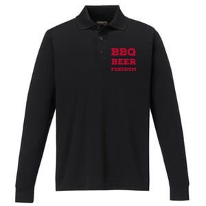 Bbq Beer Freedom Usa Red White And Blue Patriotic Gift Performance Long Sleeve Polo